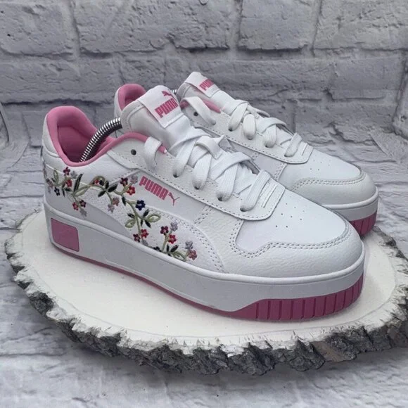 PUMA Womens Carina Street Floral Lace Up Sneakers Shoes Casual White Pink Sz 5 - Picture 2 of 14